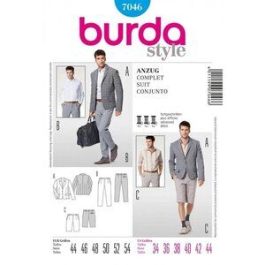 Burda Pattern 7046 Fitted Suit Jacket Pants Trousers Bermuda Shorts Size 34 - 44